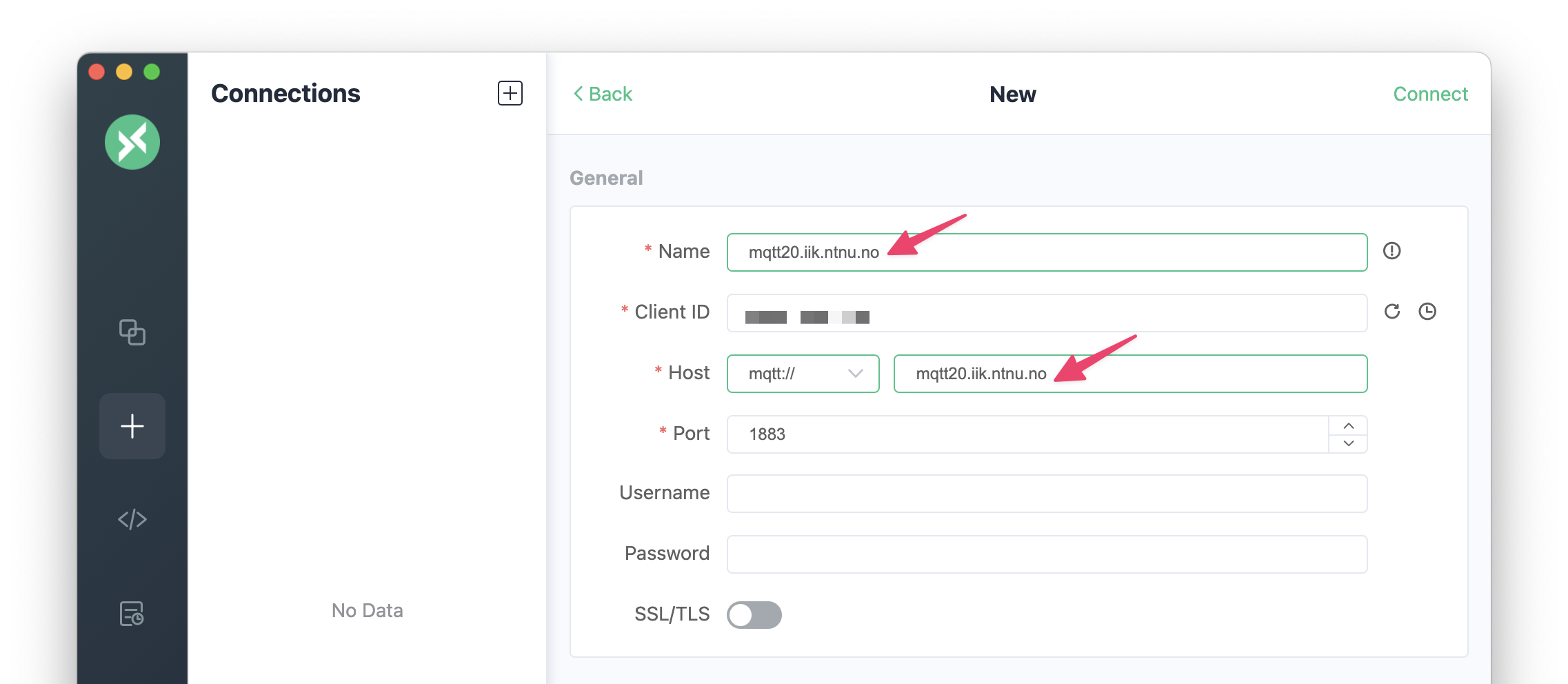 Configuring the connection to match our broker settings